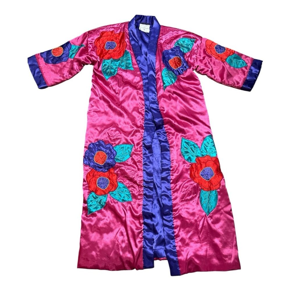 Kathleen Usherwood Periphery Satin Appliquéd Puffer Maxi Kimono Robe 80's no tie